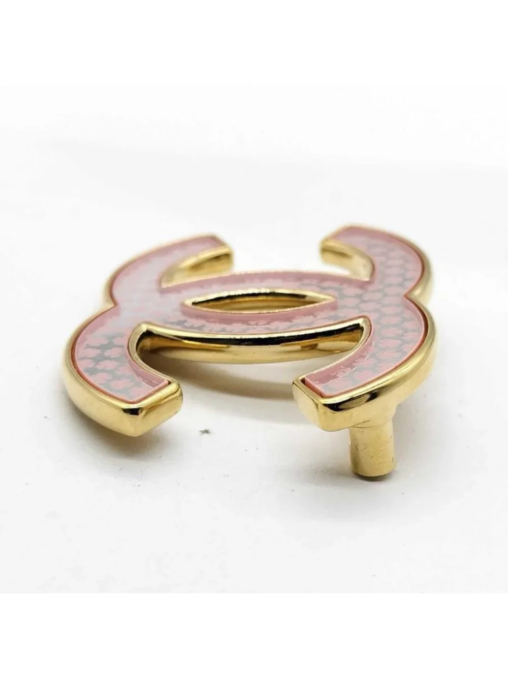 Chanel CC Logo Brooch Gold Pink Clover Pin